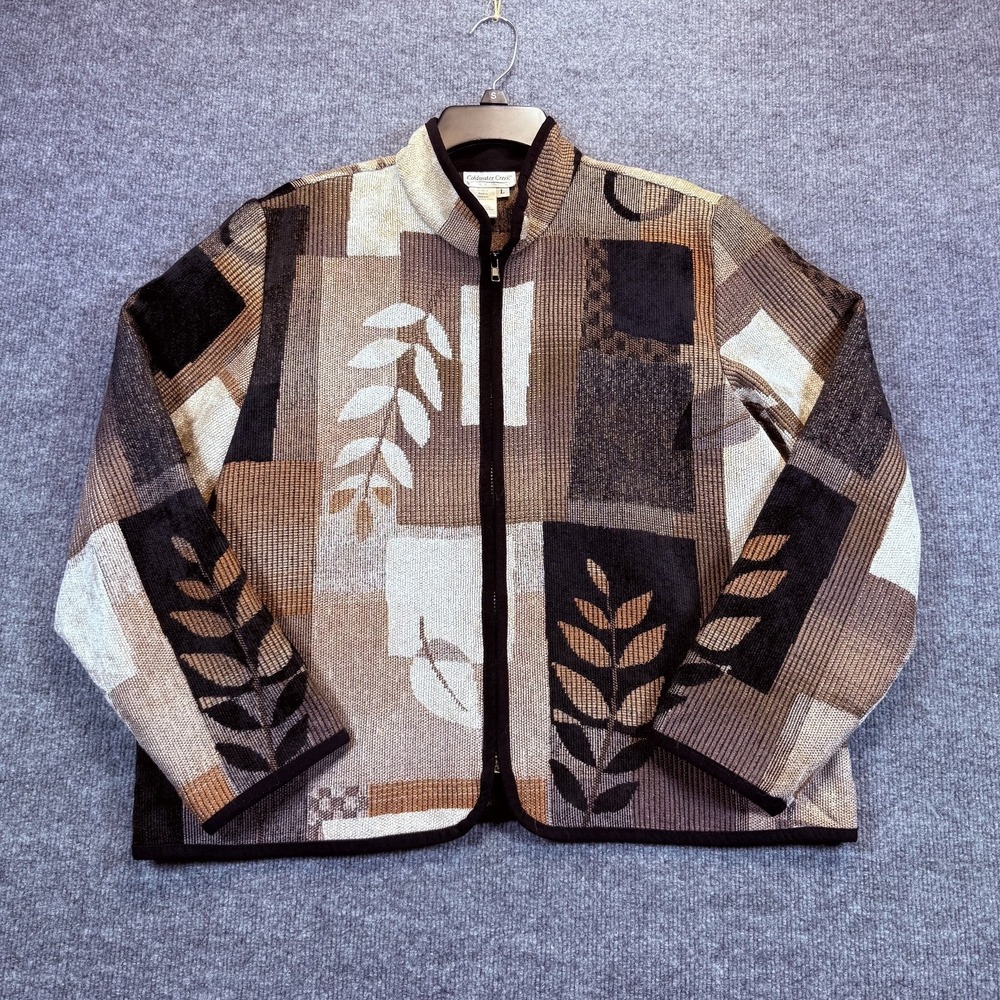 VNT Coldwater Creek Women Tapestry Patchwork Jacket Full Zip Brown‎ Large Artsy
